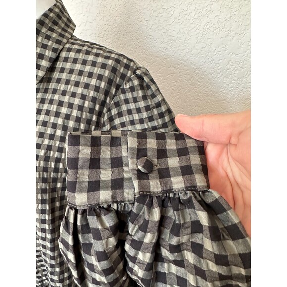 River Island Long Sleeve Tiered Black Green Gingham Button Down Mini Dress Sz 14 - Picture 7 of 9